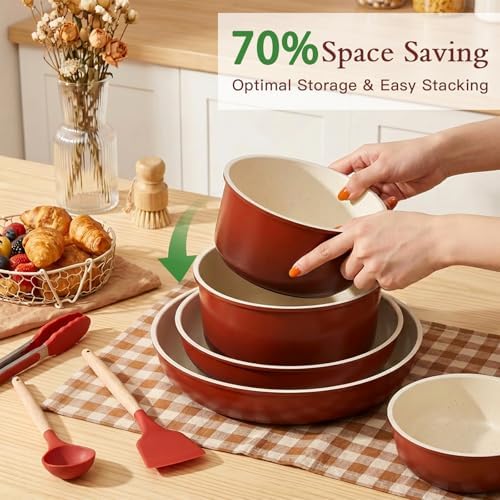 GiPP 21PCS Pots and Pans Set Nonstick Cookware Set with Detachable Handle - Image 3