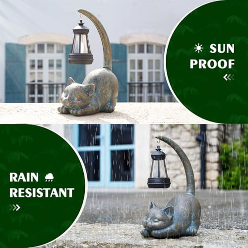 MININOVA Solar Garden Statues Cat Figurine Outdoor Decor with Solar Lantern - Image 4