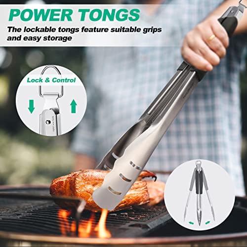 HAUSHOF Large Grill Accessories Heavy Duty BBQ Set Gifts for Men/Women - Premium Stainless Steel Spatula, Fork & Tongs, Barbecue Utensils Tool Kit Gift for Grilling Lover Outdoor (Color Box) - Image 3