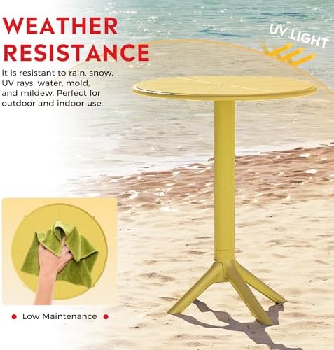 Costaelm Patio Table for 4-Person, Outdoor Patio PP Round Dining Table, All-Weather Bistro Dining Table for Backyard Deck Porch Poolside, Yellow - Image 6