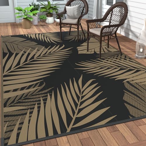 GENIMO Outdoor Rug, Waterproof Plastic Rugs for Patio, 4'x6' Black Brown by GENIMO
