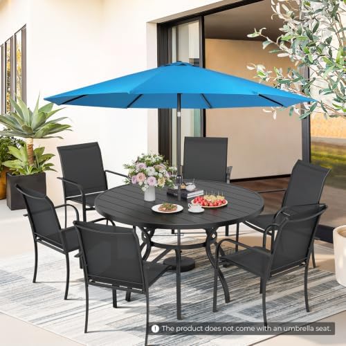 Incbruce 8 PCS Patio Dining Set with Sky Blue Umbrella, Outdoor Dining Set of 6 Textilene Chairs and 53" Round Table with Umbrella Hole for Backyard, Garden, and Poolside (Black) - Image 2