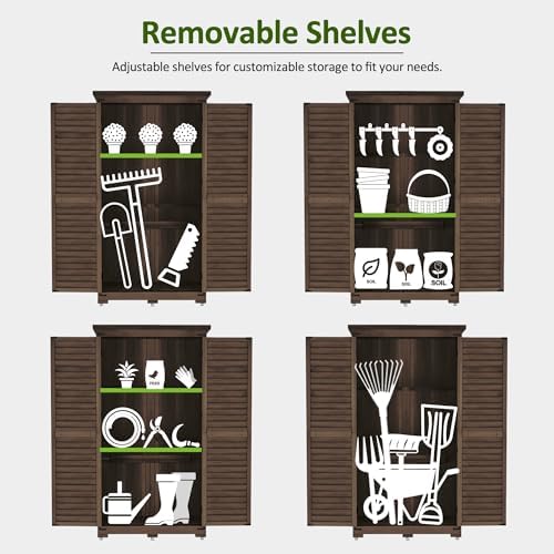 MCombo Outdoor Storage Cabinet, Wood Shed with Shelves 0870 (Brown) - Image 4