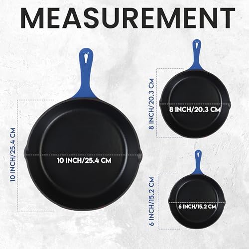 Utopia Kitchen Cast Iron Skillet Set 3 Piece 6 8 10 Inch PFAS-Free Blue - Image 2