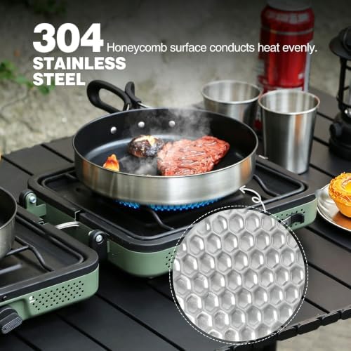 REDCAMP 2Pcs Nonstick Frying Pan Set, Stainless Steel Camping Skillet with Foldable Handle for Easy Storage, Lightweight Portable Cooking Pan for Egg Steak Outdoor Kitchen Backpacking - Image 3