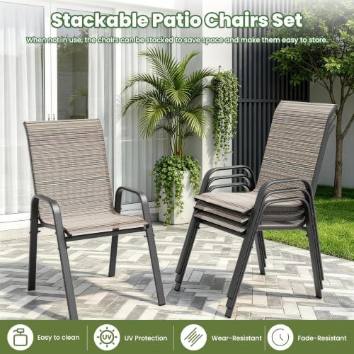 5 Pieces Outdoor Patio Furniture Set with 48" 55000 BTU Round Propane Fire Pit Table,Patio Dining Set Outdoor Conversation Sets 4 Teslin Chairs for Deck,Backyard and Garden - Image 3