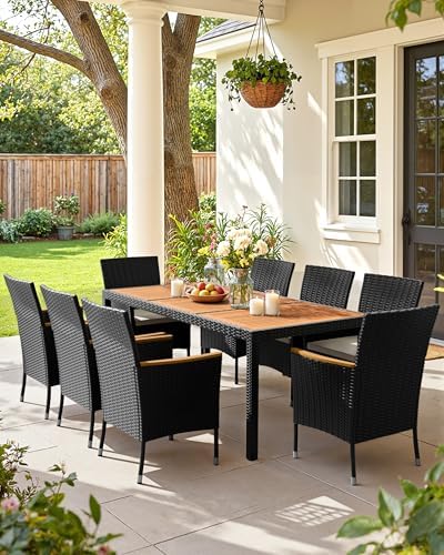 Flamaker Patio Dining Set for 8 Outdoor Acacia Wood Table and Chairs, Black - Image 2