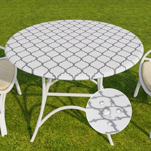 Romanstile Round Fitted Vinyl Tablecloth with Elastic Edge 100% Waterproof by Romanstile