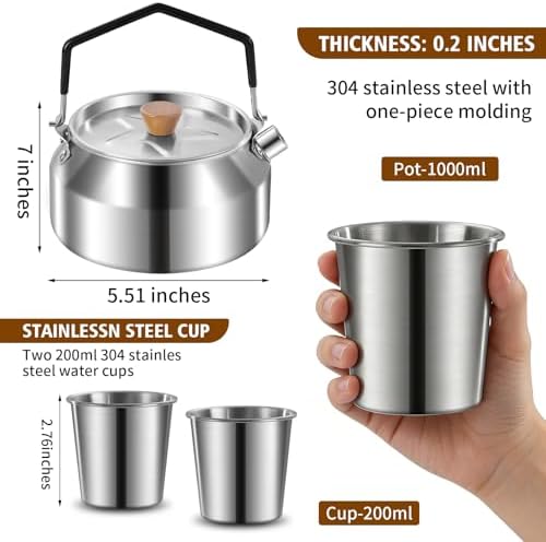 12pcs Outdoor Camping Cookware Kit, Lightweight Stainless Steel Kettle, Non-Stick Pot and pan, with Fork Spoon Kits Suitable for picnics and Backpacking Trips - Image 3