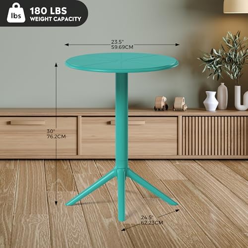 Costaelm Patio Table for 4-Person, Outdoor Patio PP Round Dining Table, All-Weather Bistro Dining Table for Backyard Deck Porch Poolside, Turquoise - Image 2