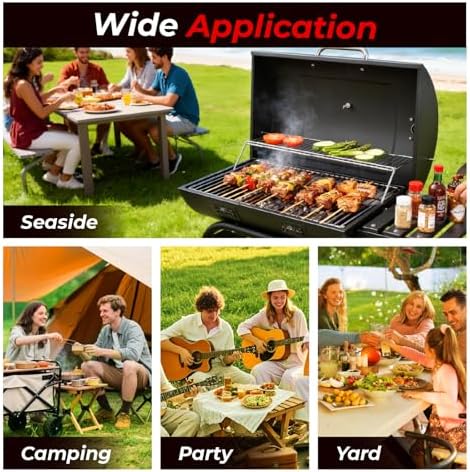 Outvita Barrel BBQ Charcoal Grill with Warming Rack & Dual Prep Table Black - Image 7