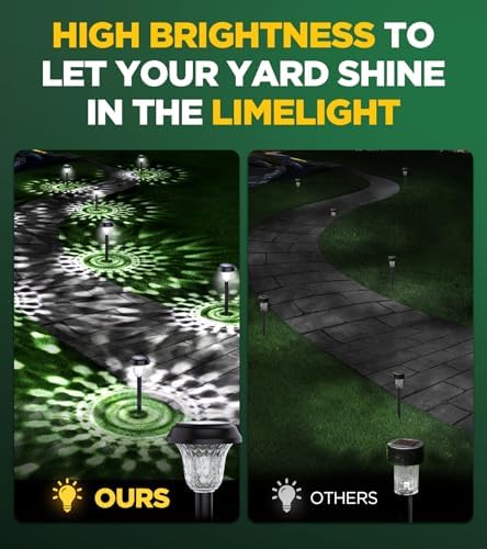 10 Pack Ultra Bright Solar Lights Outdoor Waterproof, from Dusk to Dawn Up to 12H Outdoor Solar Lights, Auto On/Off Solar Powered Garden Pathway Lights, Landscape Lighting Decorative for Yard, Patio - Image 3
