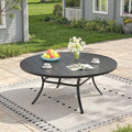 Outdoor Dining Table for 8, 60" Round Outdoor Table with Adjustable Umbrella Hole, All-Weather Metal Patio Dining Table for Lawn Garden Backyard Deck, Black by ProvideOutdoorSolutions