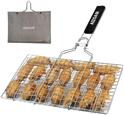 Shallow Grill Basket Fish Grill Basket, Fish Grilling Basket BBQ Fish Grill Baskets for Outdoor Grill,Grill Basket with Removable Handle. Perfect for Grilling Fish Fillets by AIZOAM