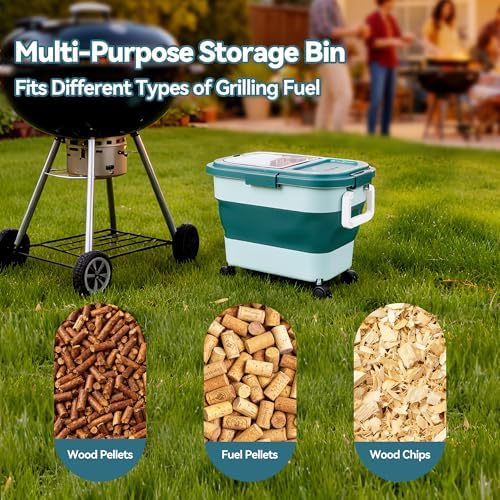 Wood Pellet Storage Container 20-25lbs, Wheeled Bin with Clear Window - Image 6
