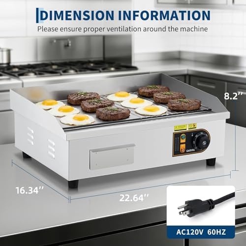 Garvee Commercial Half-Flat Top Griddle, 22in Stainless Steel Griddle Grill with 2 Shovels and 2 Brushes for Home or Restaurant, 1700W Commercial Griddle - Image 5