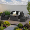 Patio Furniture Set w/ Fire Pit Table, 6PCS Outdoor Conversation Sets Waterproof Rattan Sectional Sofa with 4” Thickened Cushion Modular Wicker Patio Furniture Set with Glass Top Table (Black) by PHONJOROO