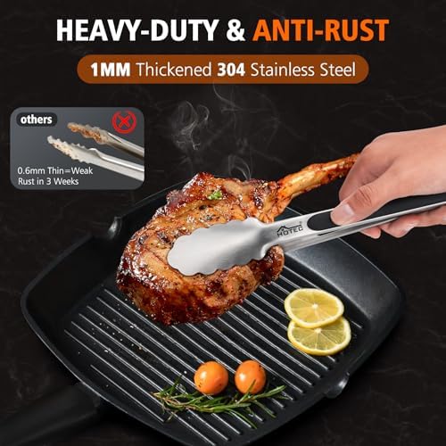 Hotec Tongs for Cooking Stainless Steel Kitchen Tongs Set of 3-7“, 9" & 12" - Image 2