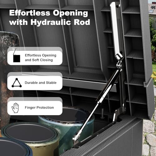 280 Gallon Waterproof Outdoor Storage Box, UV Resistant Resin Deck Box with Hydraulic Rod for Reinforced Stability, Perfect for Patio, Garden, and Pool（Black，280 Gallon） - Image 3