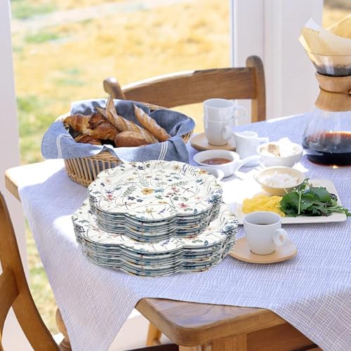 100Pcs Wildflower Party Supplies Floral Wedding Birthday Decoration Include Wildflower Scalloped Paper Plates Napkins and Cups for Picnic Wedding Baby Shower Tea Party Decor Serve 25 (Scalloped) - Image 6
