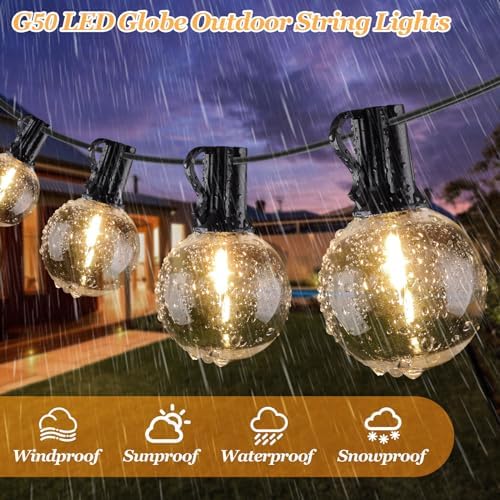 Bosceos 100ft Outdoor G50 LED Globe String Lights Waterproof with 52 Bulbs - Image 3