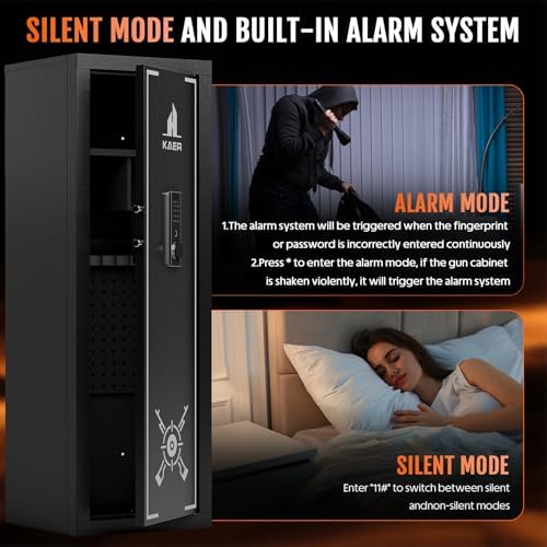 KAER Biometric Gun Safe Rifle,Gun Safes for Rifles and Pistols Holds 14-15 Firearms with Adjustable Racks & Pistol Storage,Fingerprint Keypad Lock Gun Cabinet for Home & Hunting for Enthusiasts - Image 5