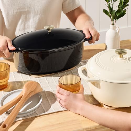Best Choice Products Oval 7.5 Quart Enamel Cast-Iron Dutch Oven, Heavy-Duty Pre-Seasoned for Baking, Cooking w/Side Handles – Black Licorice - Image 5