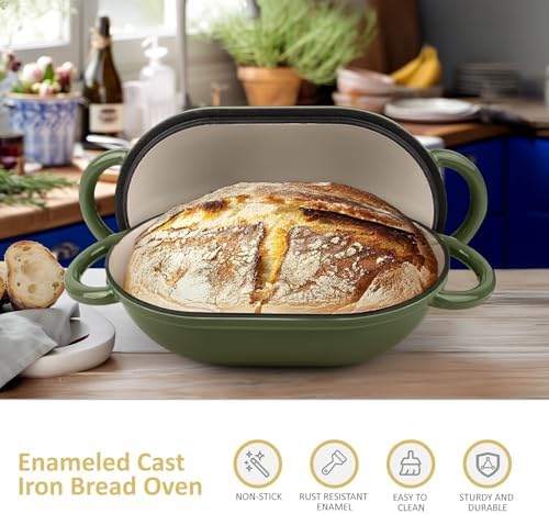 Dutch Oven for Bread Baking – Premium Cast Iron Pot with Lid – Perfect for Sourdough, Artisan Loaves & No-Knead Bread – 2 QT / 1.9L (Enameled, Round, Oven & Stovetop Safe), Green - Image 3