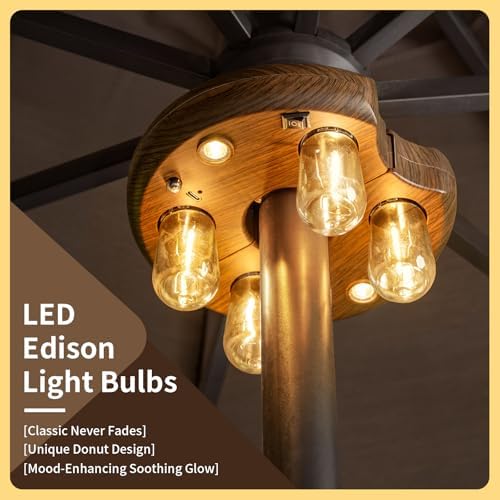 Dark Wood Grain Patio Umbrella Light with Remote Control, Rechargeable Cordless LED Edison Bulbs Pole Light with 10 Brightness Levels for Garden, Patio, Backyard, Camping or BBQ (2 Pack) - Image 6