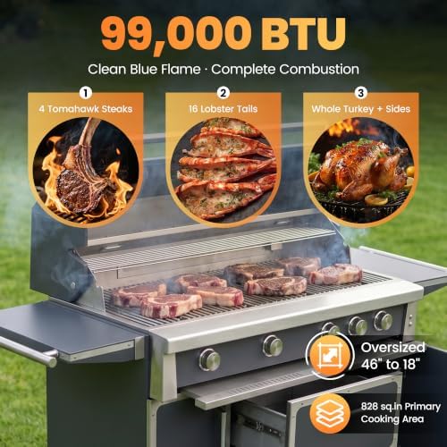 49" Stainless Steel Grey Grill, 4 Burners & Infrared Burner, Natural Gas - Image 3