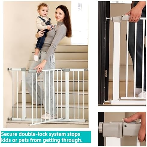 55.98"-58.15" Baby and Pet Safety Gate, 30" Tall Metal Walk-Thru Gate for Doorways & Stairs, Easy One-Hand Open, Dual Lock, Extensions & Wall Mounts Included (Black, 29"-57" W x 30.5“H) - Image 4
