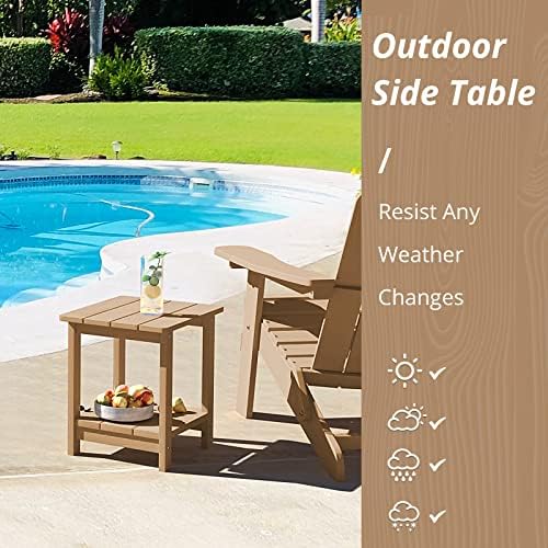 LUE BONA Outdoor Side Table, 2-Tier HDPS Small Patio Table, Brown - Image 3
