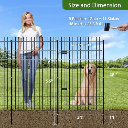 Metal Garden Fence with Gate 48 in x 25.3 ft, Tall Dog Fence for Yard - Image 2