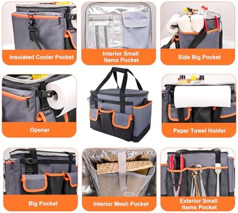 Large BBQ Grill Caddy with Paper Towel Holder, Foldable Insulated Picnic Organizer Bag for Outdoor Grilling, Tailgating, Camping, RV Trips, Must-Have Storage for Cooking Tools Supplies - Image 4