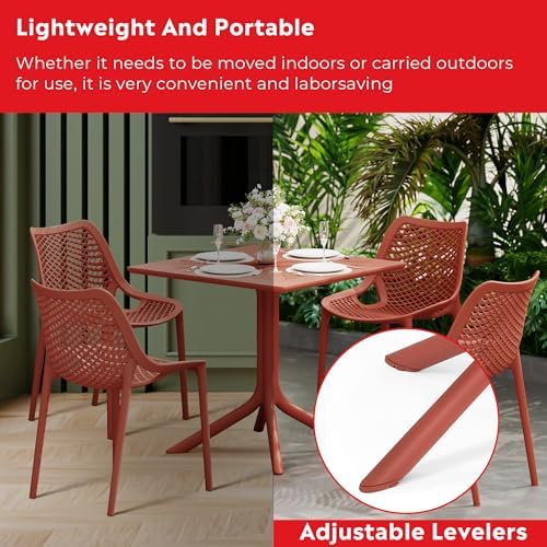 Costaelm Patio Dining Table for 4, Square PP Patio Table, 4-Person Weather Resistant Porch Tables for Outside Poolside Deck Lawn Garden Backyard, Red - Image 4