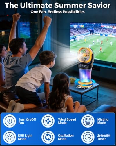 Portable Outdoor Misting Fan with 4 Mist Modes & Remote, 2L Tank & 30000mAh Battery, Powerful Cooling Mister, Extreme Heat Relief for Patio Camping Garden Backyard Tailgate Parties (Yellow) - Image 5