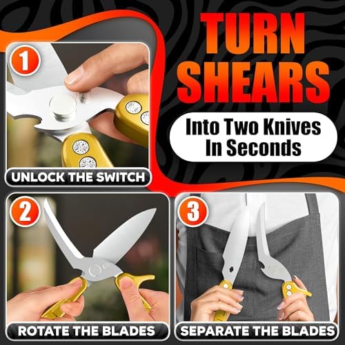 Kitchen Shears Heavy Duty, Safety Lock, Stainless Steel (Gold) - Image 6