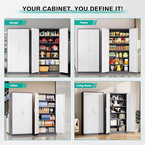 Wide & Deep Metal Storage Cabinet with 2 Doors and 5 Adjustable Shelves,72 inch Tall Locking Garage Storage Cabinet with Lock,Gray White Pantry Cabinets,Steel Cabinets for Home,Office,Garage 72x36x18 - Image 4