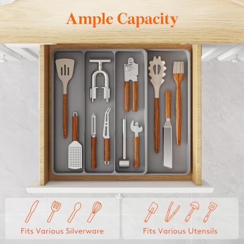 Lifewit Utensil Organizer for Kitchen Drawer, Expandable Cooking Tray - Image 2