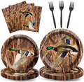 Naozinebi Mallard Duck Party Plates Napkins Hunting Dinnerware Mallard Duck Theme Birthday Party Tableware Set Disposable Forks Dessert Supplies for Hunting Birthday Supplies Serve 24 by Naozinebi