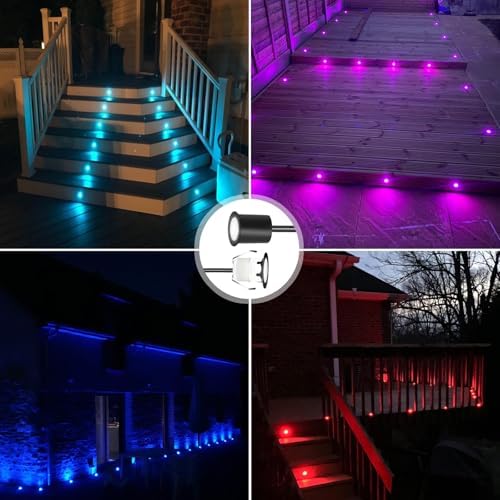 RNEHON LED Outdoor Deck Lights Kits with Protecting Shell, RGB Φ1.18in IP67 Waterproof Recessed Stair Step Landscape Lighting, 12V Low Voltage for Garden Yard Patio Floor Kitchen Decoration (20 Pack) - Image 2