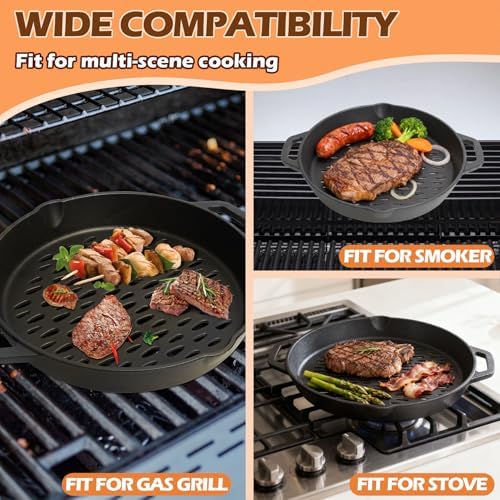 12" Round Cast Iron Grill Basket with Dual Handles – For Veggies/Fish/Meat - Image 5
