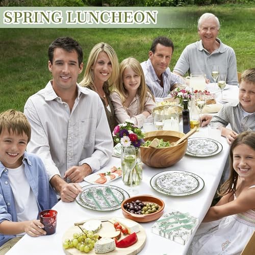 100 Pcs Disposable Sage Green Flower Tableware Set for 25 Guests - Image 5