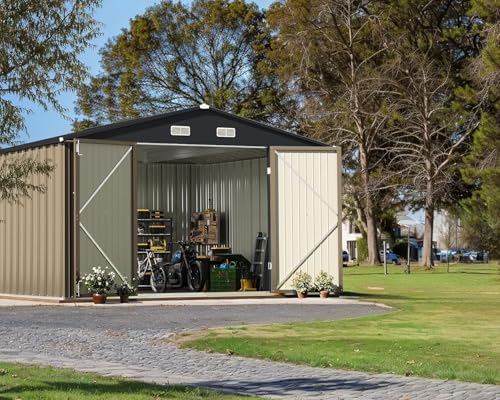 Greesum 10 x 10 FT Metal Outdoor Storage Shed, Brown - Image 3