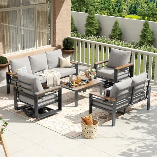 Aoxun Aluminum Patio Furniture Set 7 Seats with Swivel Chairs, Grey - Image 2