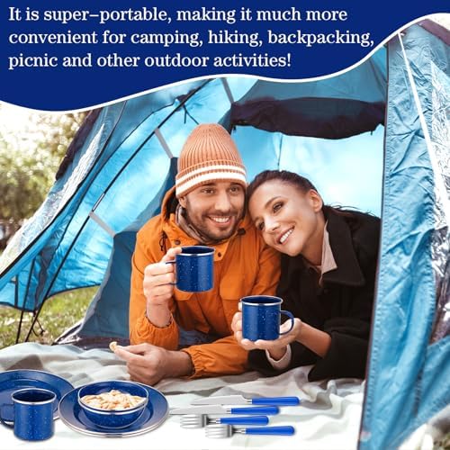 Nuogo 12 Pcs Enamel Camping Tableware Set Dinnerware Kit - Image 6