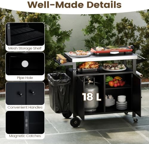 Giantex Outdoor Grill Cart with Stainless Steel Tabletop & Storage Cabinet - Image 5