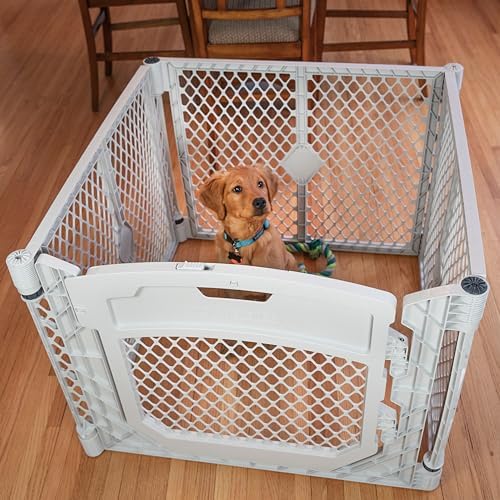 MyPet North States Petyard Plus: 3 Ft. Wide Folding Dog Playpen Indoor or Outdoor. 4-Panel Freestanding Play Pen Dog Gate Made in USA. 26" Tall, Light Gray - Image 2