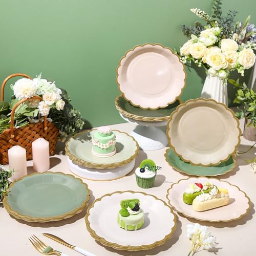96 Pcs Sage Paper Plates 9 Inch Scalloped - Image 2