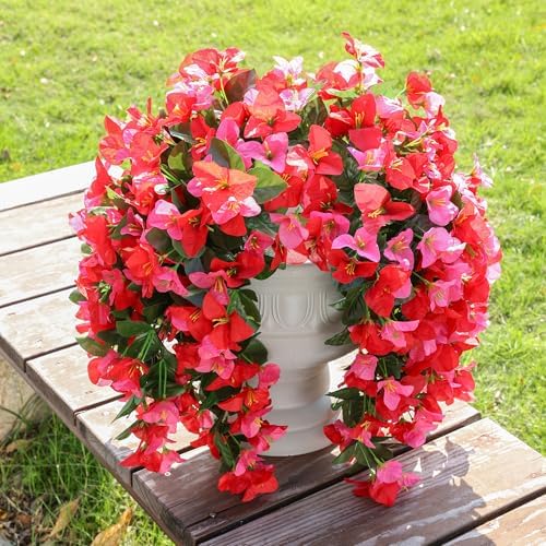 Faux Bougainvillea Artificial Flowers Plants for Outdoors Outside Decoration, 2 pcs Fake Flowers Realistic UV Resistant Silk Long Trailing Vines for Front Door Porch Planter Urn Patio Balcony Yard,Mix - Image 4